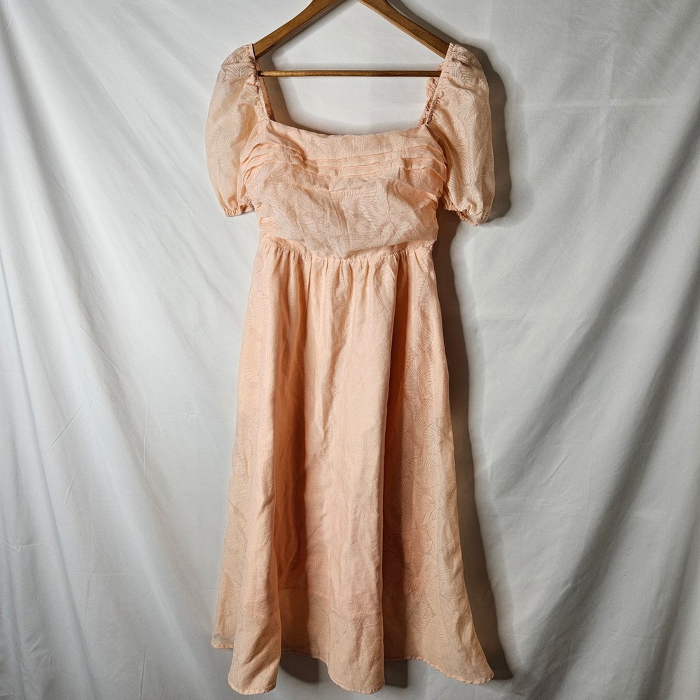 O.P.T. River Peach Midi‎ Puff Sleeve Dress sz S